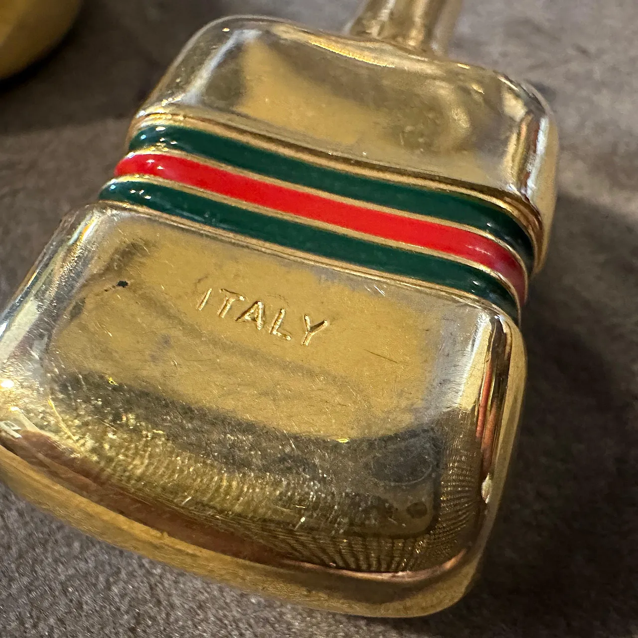 Pair of brass and enamel perfume bottles by Gucci, 1980s 10