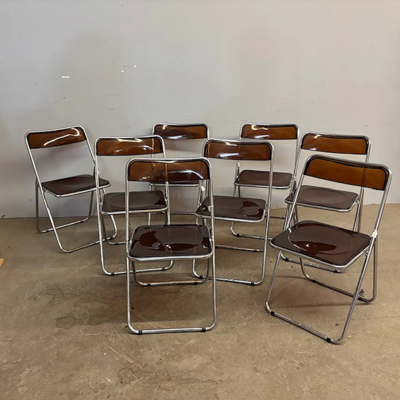 6 Folding chairs in metal and plexiglass smoked, 1960s 1