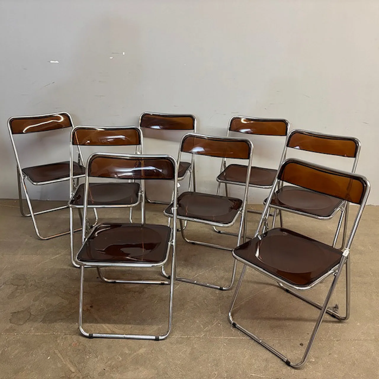 6 Folding chairs in metal and plexiglass smoked, 1960s 2