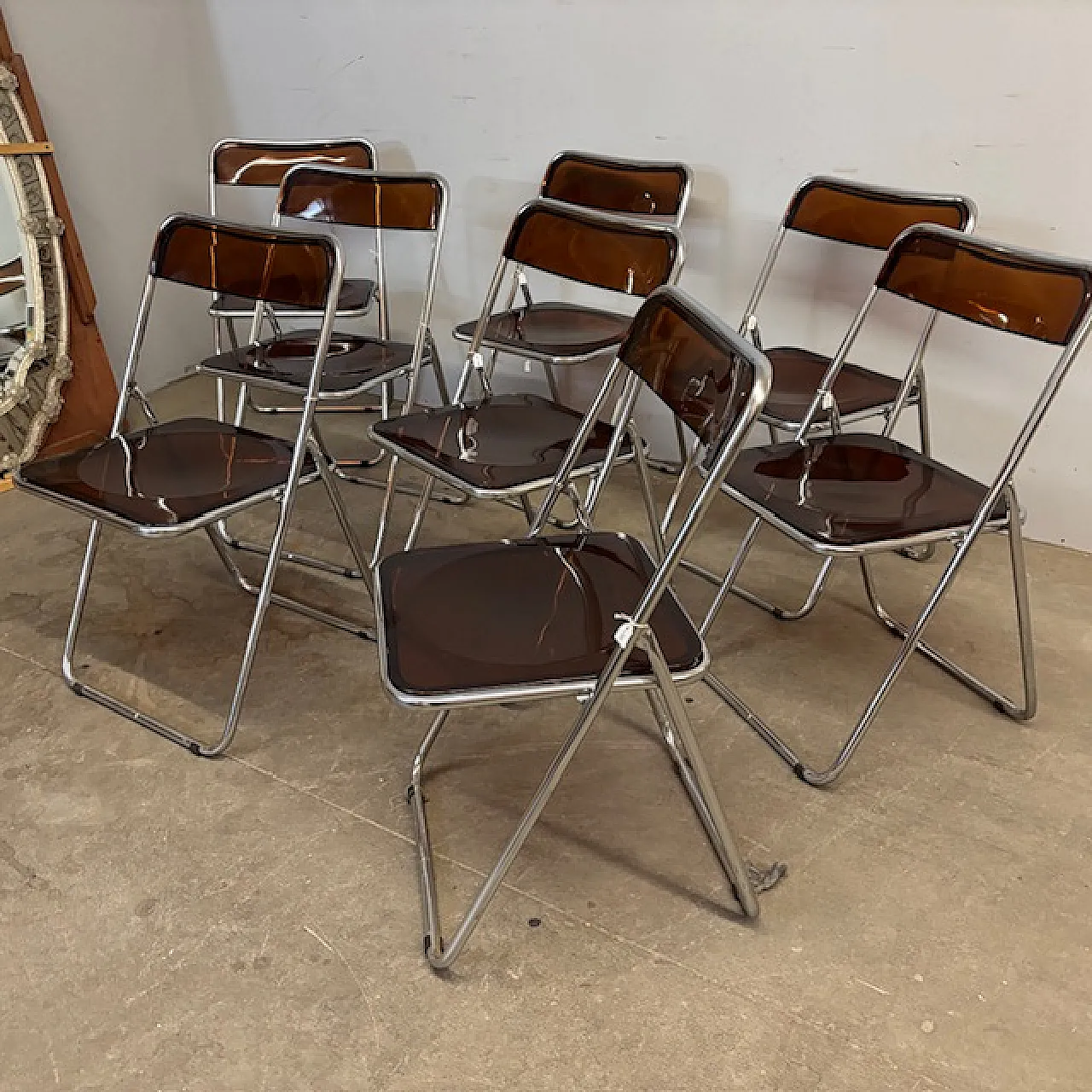 6 Folding chairs in metal and plexiglass smoked, 1960s 3