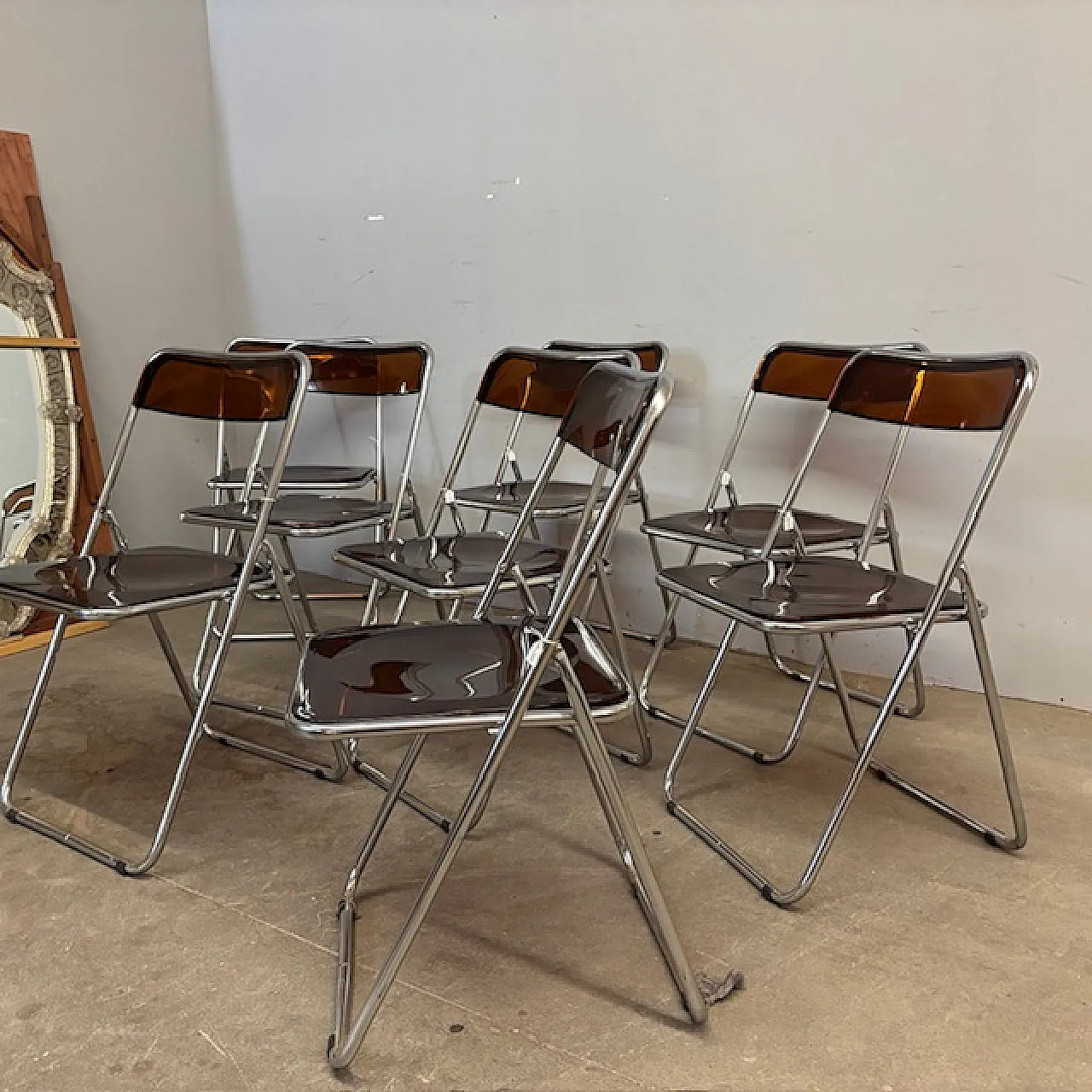 6 Folding chairs in metal and plexiglass smoked, 1960s 4