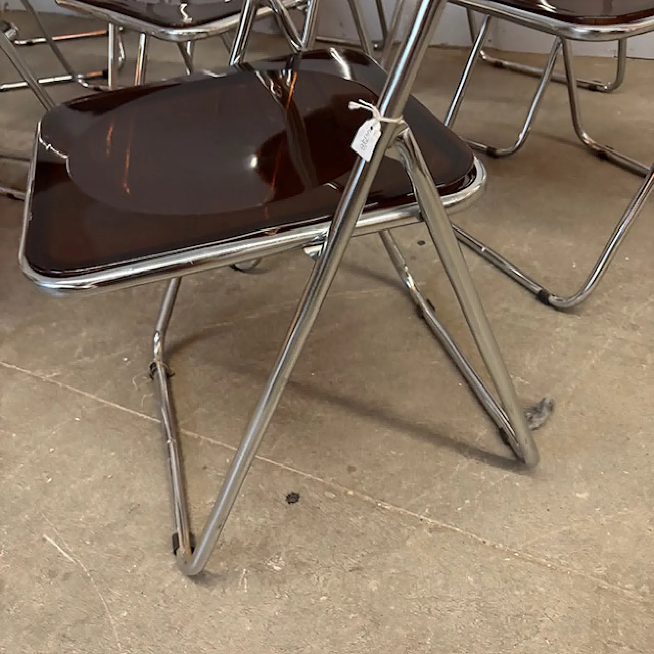 6 Folding chairs in metal and plexiglass smoked, 1960s 5
