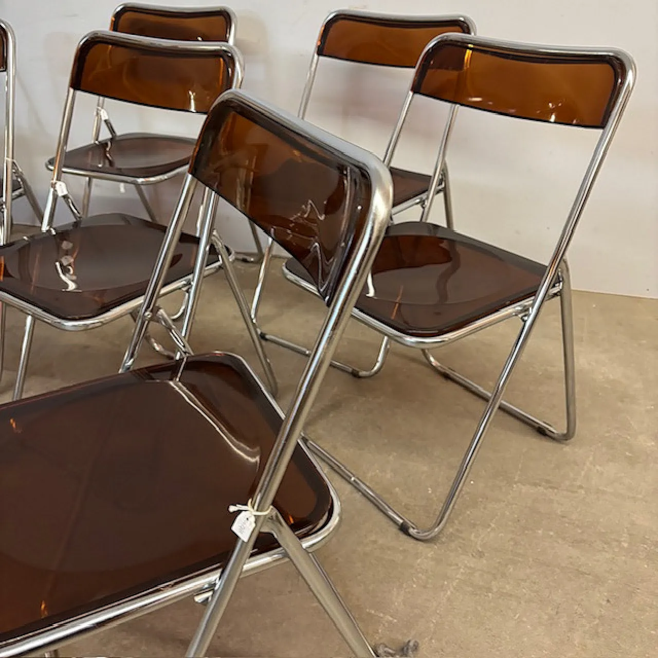 6 Folding chairs in metal and plexiglass smoked, 1960s 6