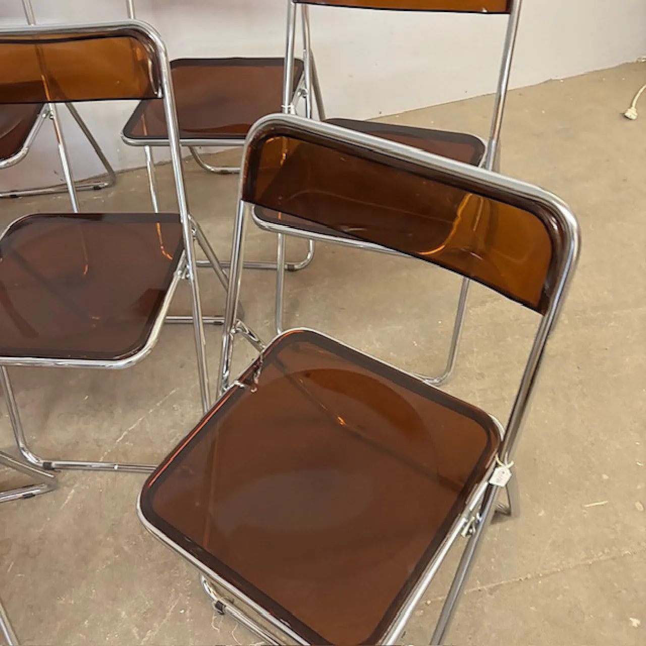 6 Folding chairs in metal and plexiglass smoked, 1960s 7