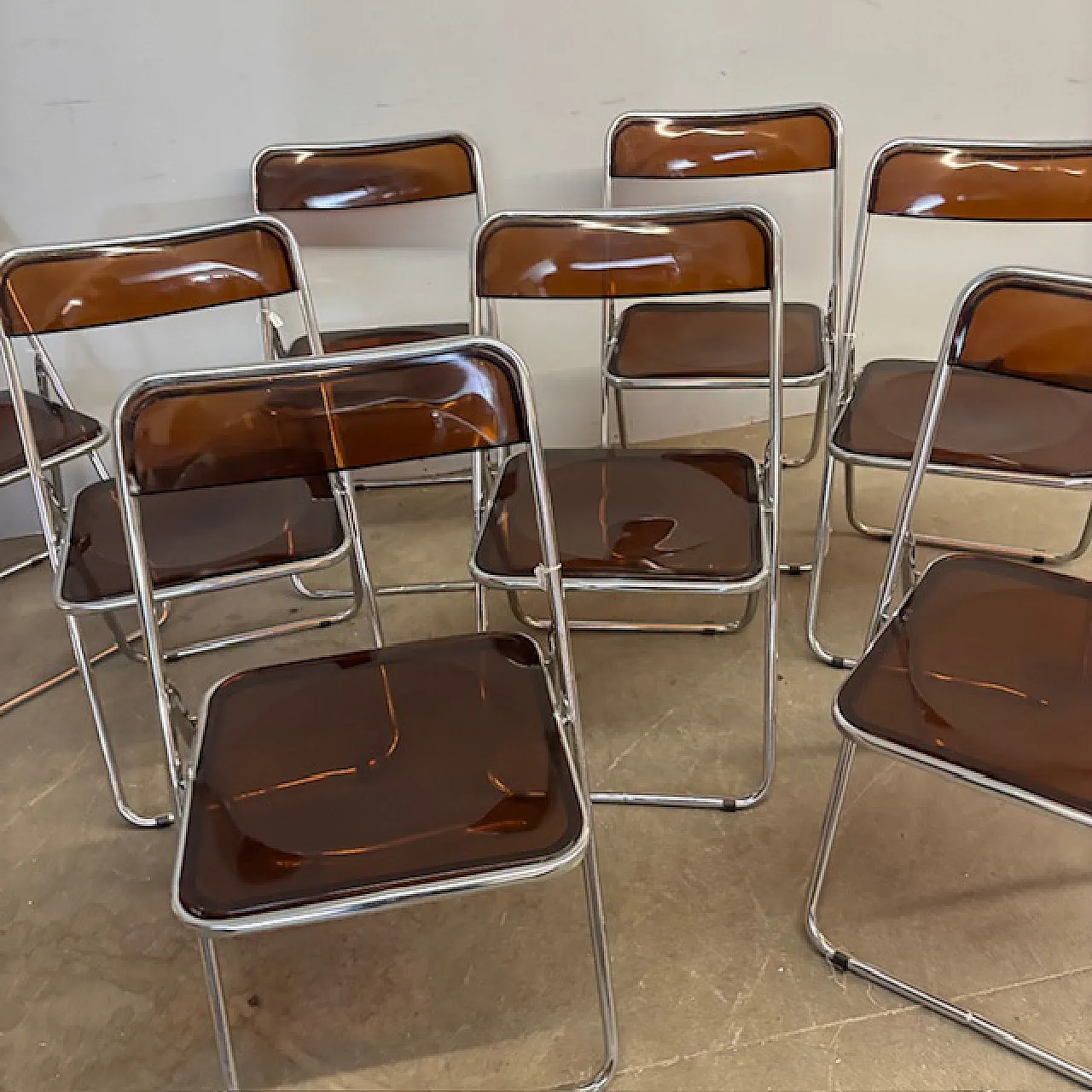 6 Folding chairs in metal and plexiglass smoked, 1960s 8