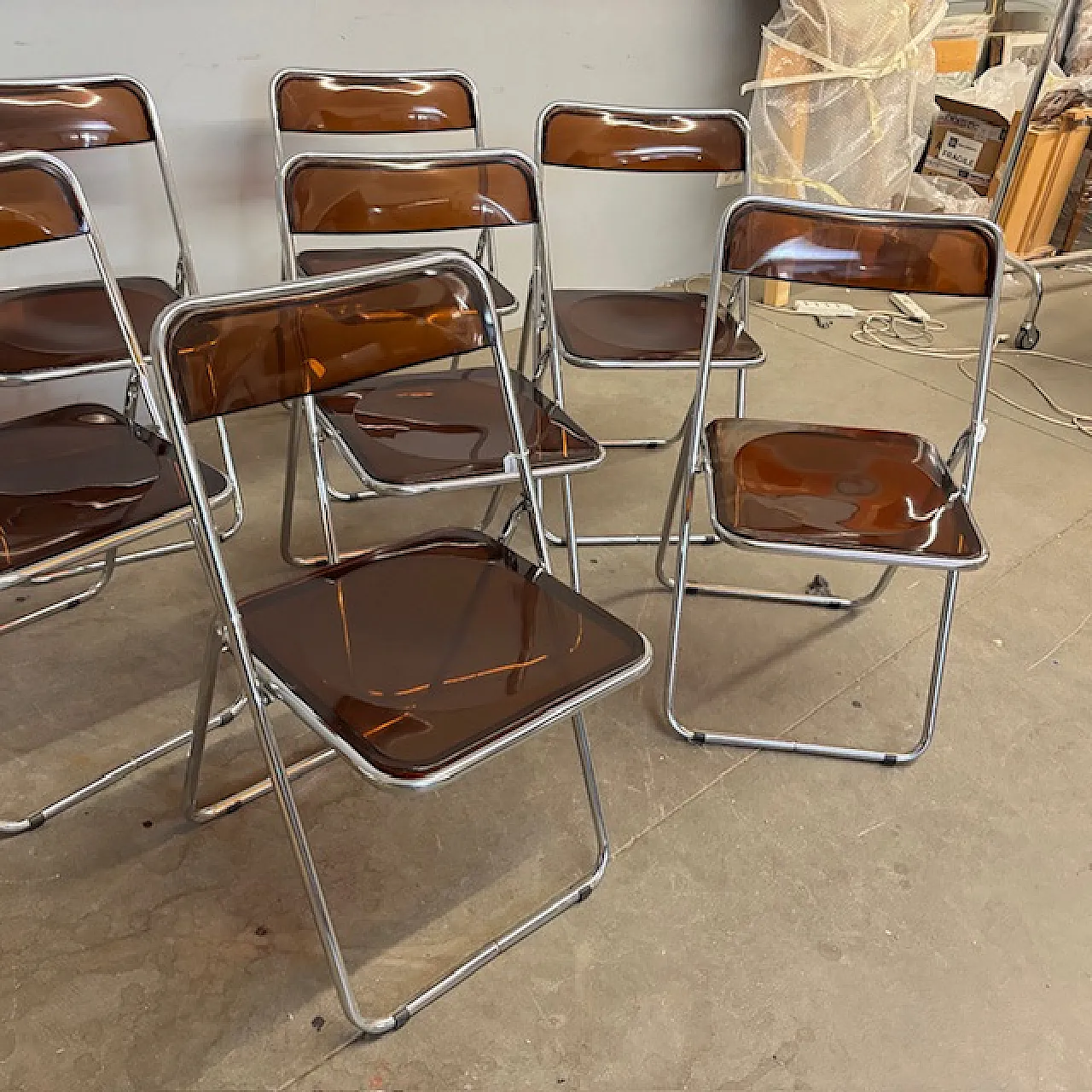 6 Folding chairs in metal and plexiglass smoked, 1960s 9