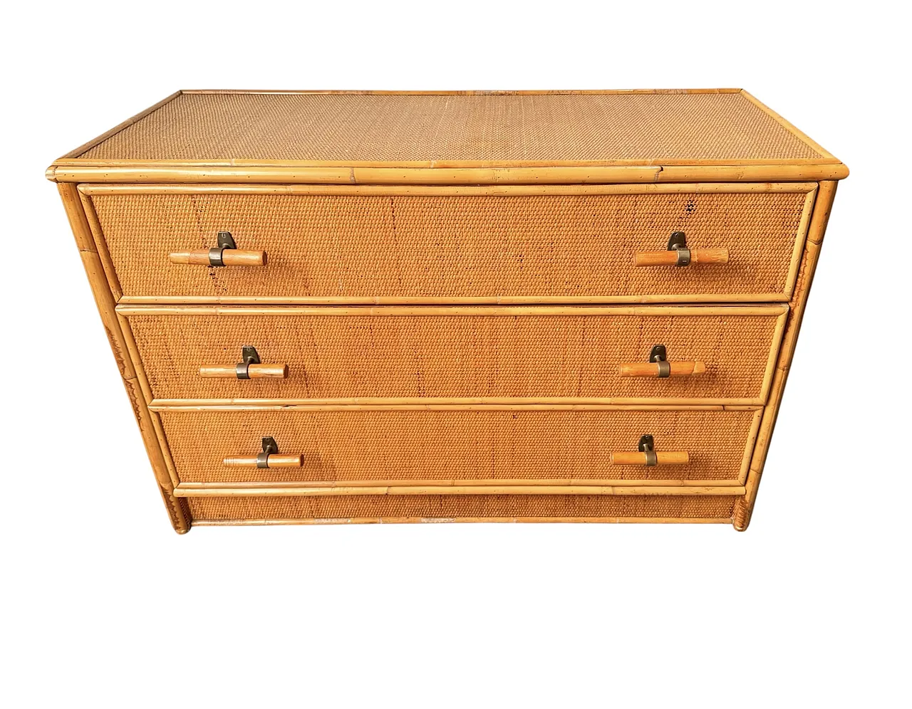 Woven wicker chest of drawers, 1970s 1