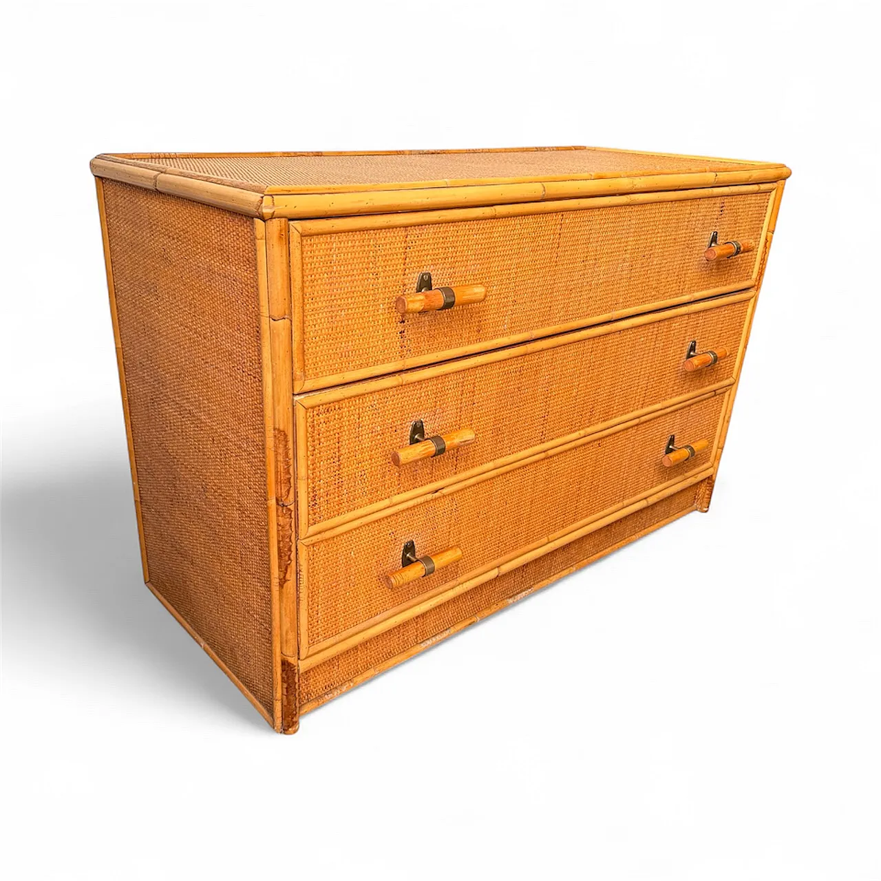 Woven wicker chest of drawers, 1970s 3