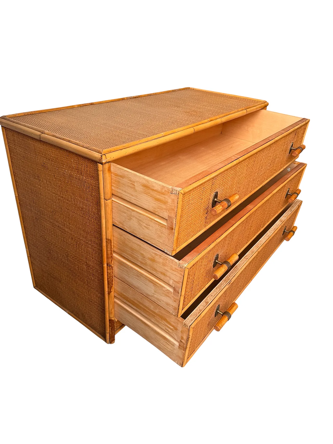 Woven wicker chest of drawers, 1970s 9