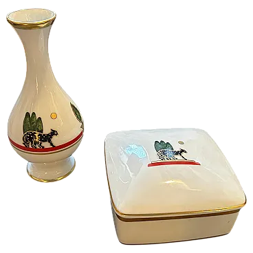Porcelain de Limoges vase and vanity box by Cartier Paris, 1980s