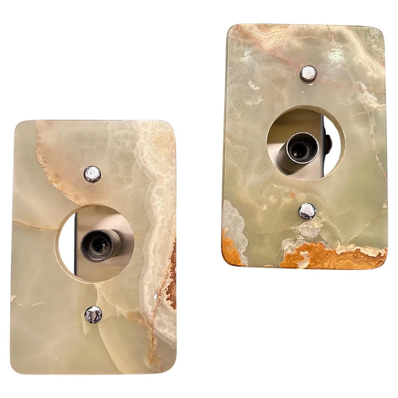Pair of green and brown onyx and marble wall sconces, 1970s 12