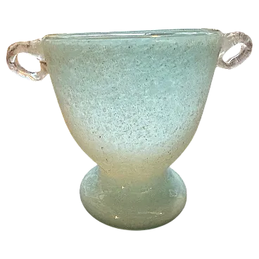 Turquoise and white scavo Murano glass vase by Seguso, 1970s