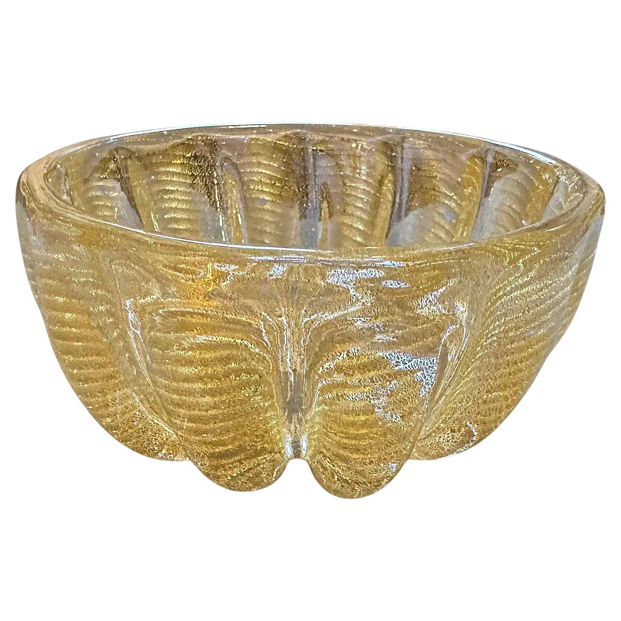 Barovier gold and clear Murano glass round bowl, 1970s 12