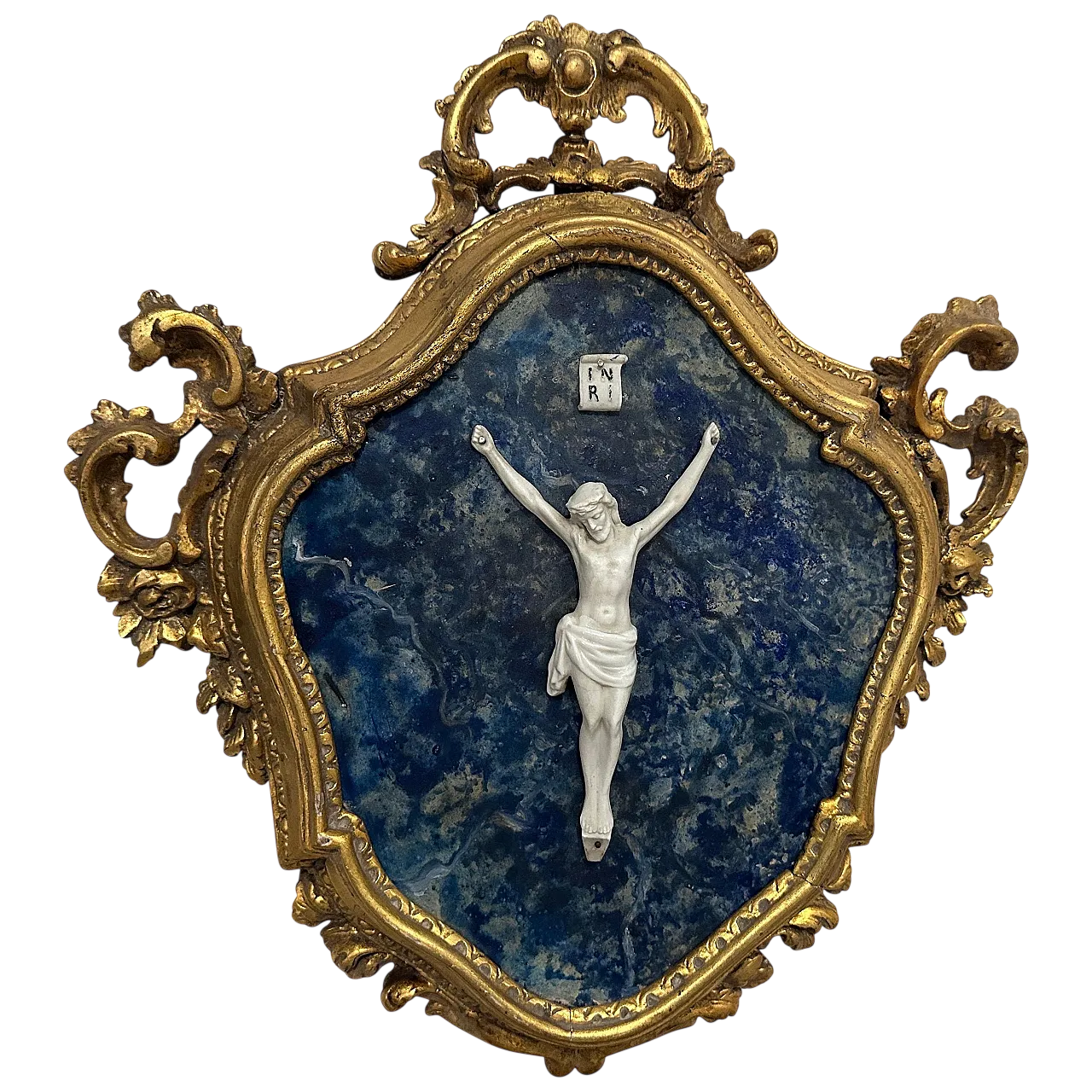 Gilded wooden frame with white porcelain Christ, 19th century 15