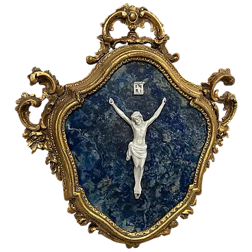 Cornice in legno dorato con Cristo in porcellana bianca, '800