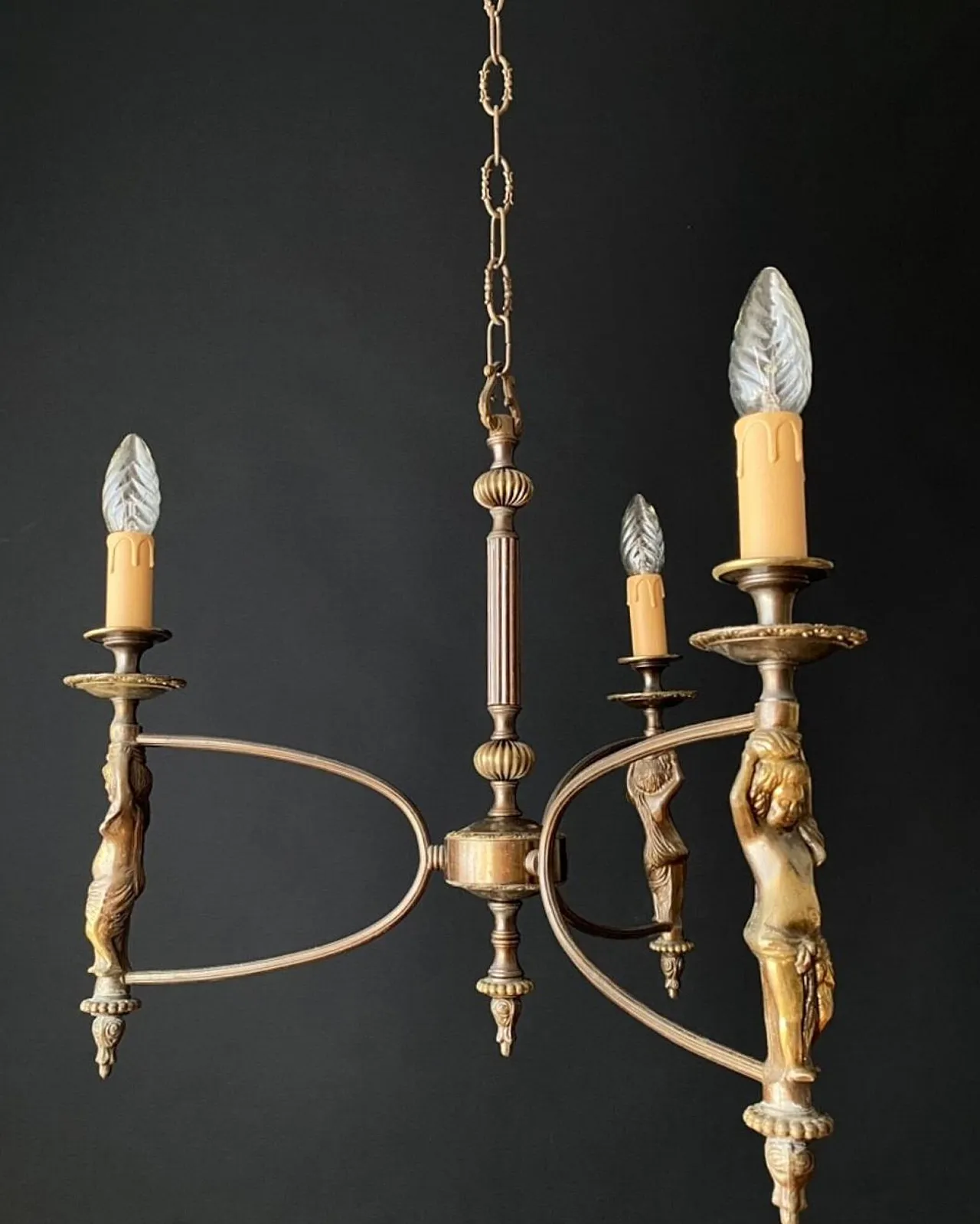 Antique French chandelier with 3 lights, 1960s 1