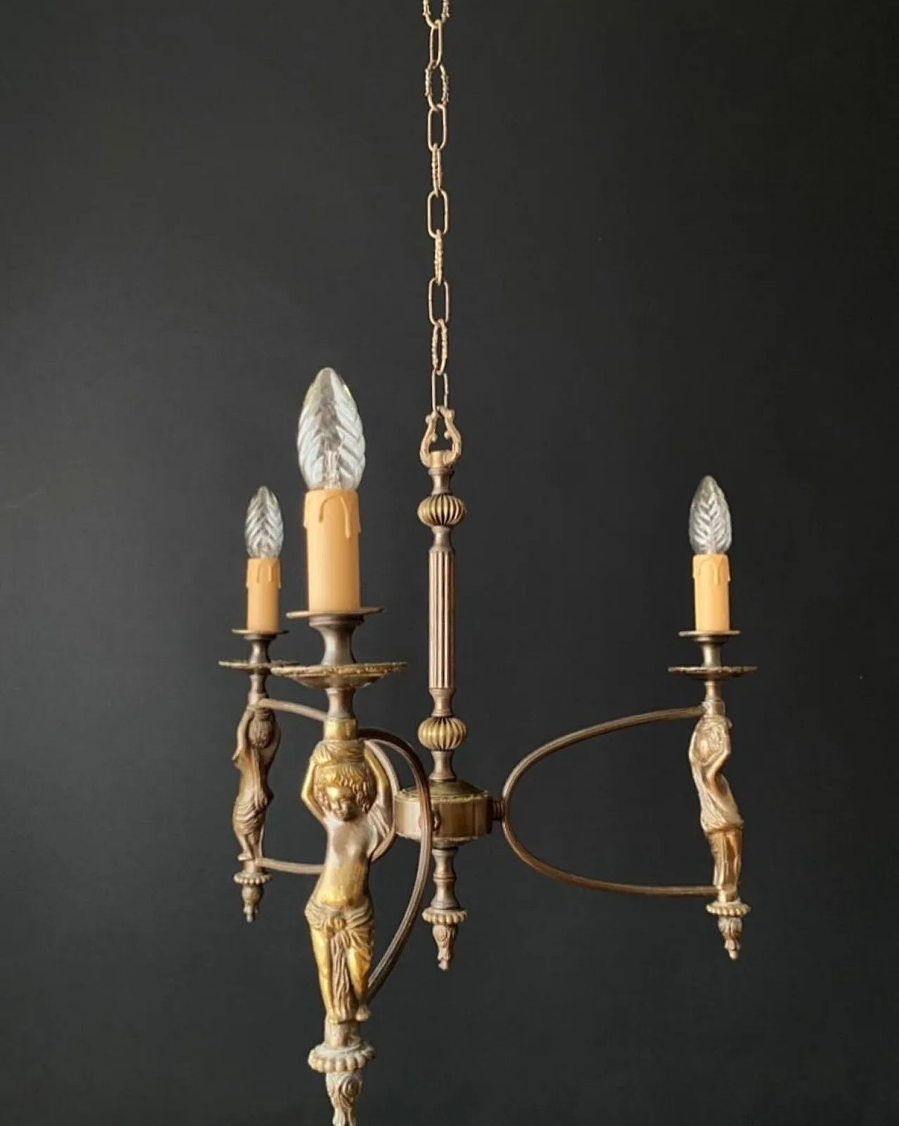 Antique French chandelier with 3 lights, 1960s 2