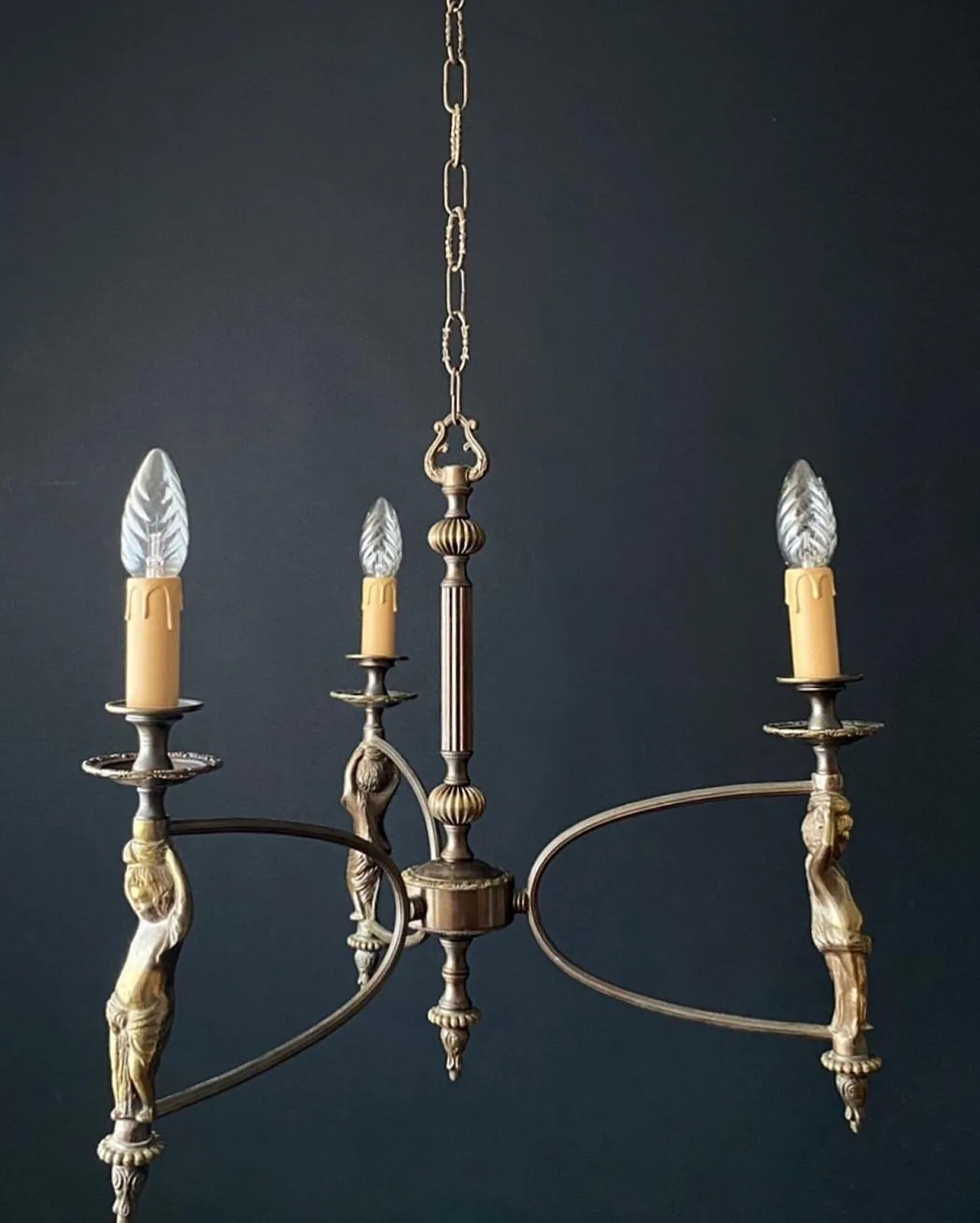 Antique French chandelier with 3 lights, 1960s 4