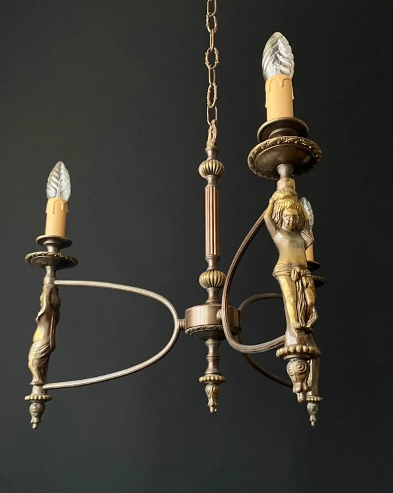 Antique French chandelier with 3 lights, 1960s 5