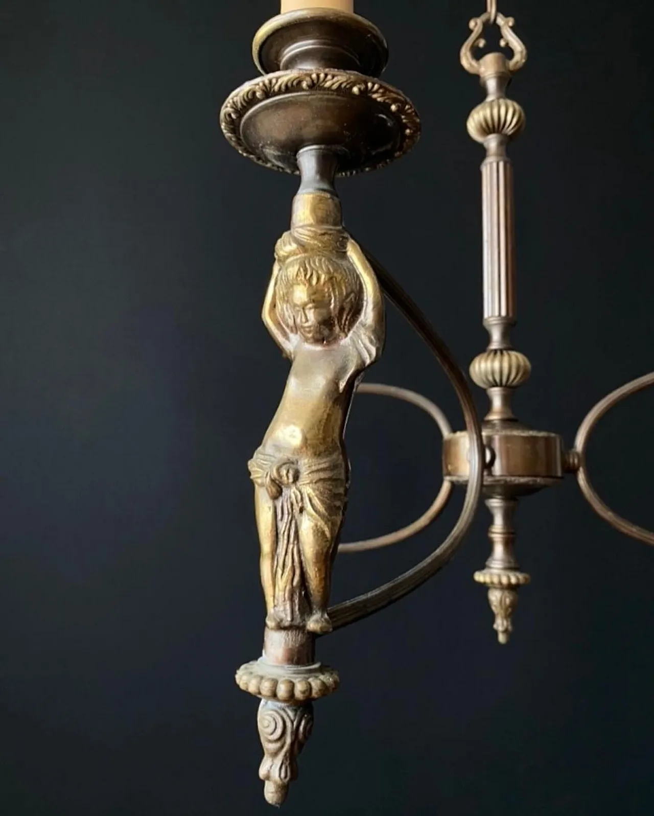 Antique French chandelier with 3 lights, 1960s 6