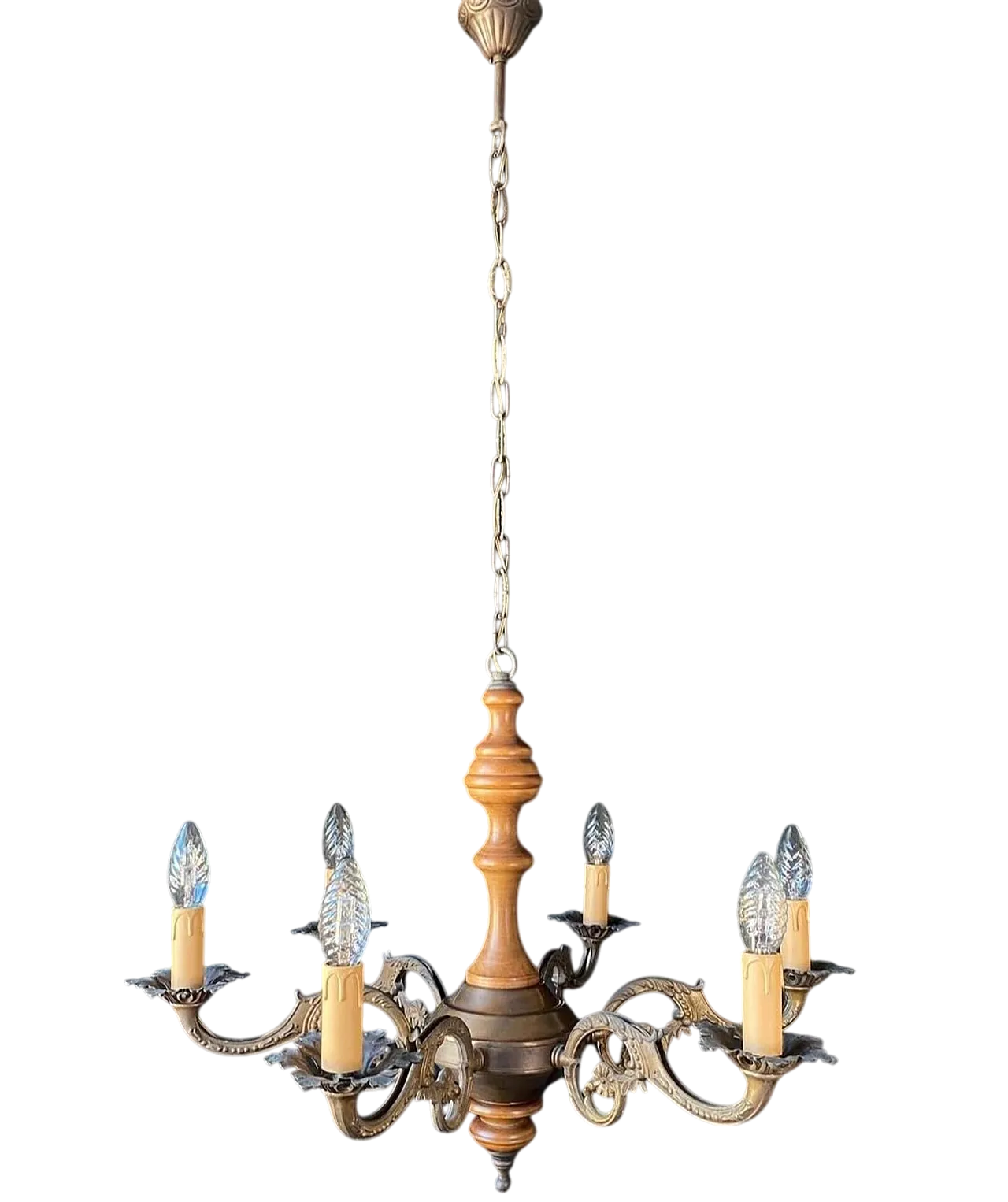 Grande lampadario antico in legno, anni '60 7