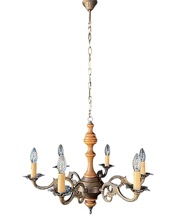 Large wood antique chandelier, 1960s