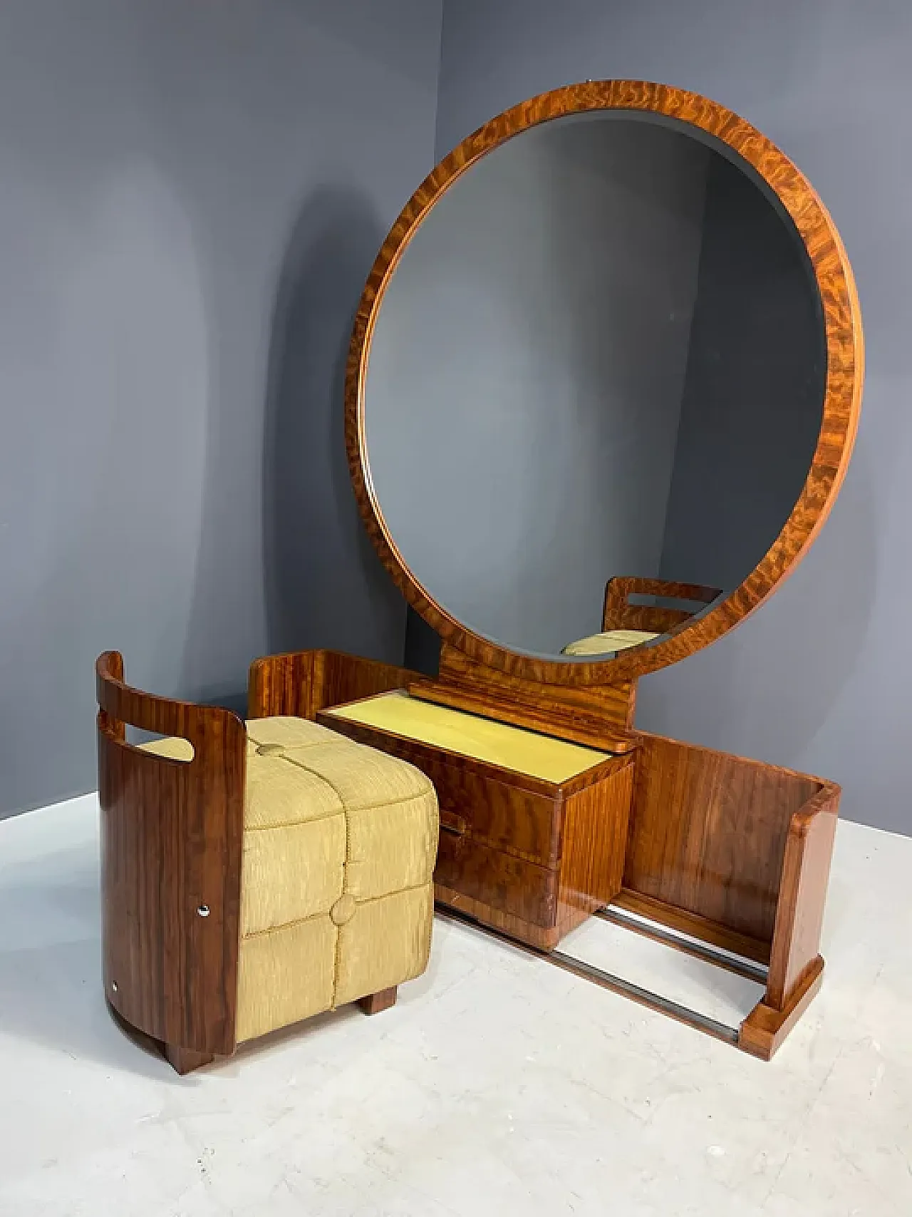 Mobile da toeletta con sgabello in noce, anni '30 3