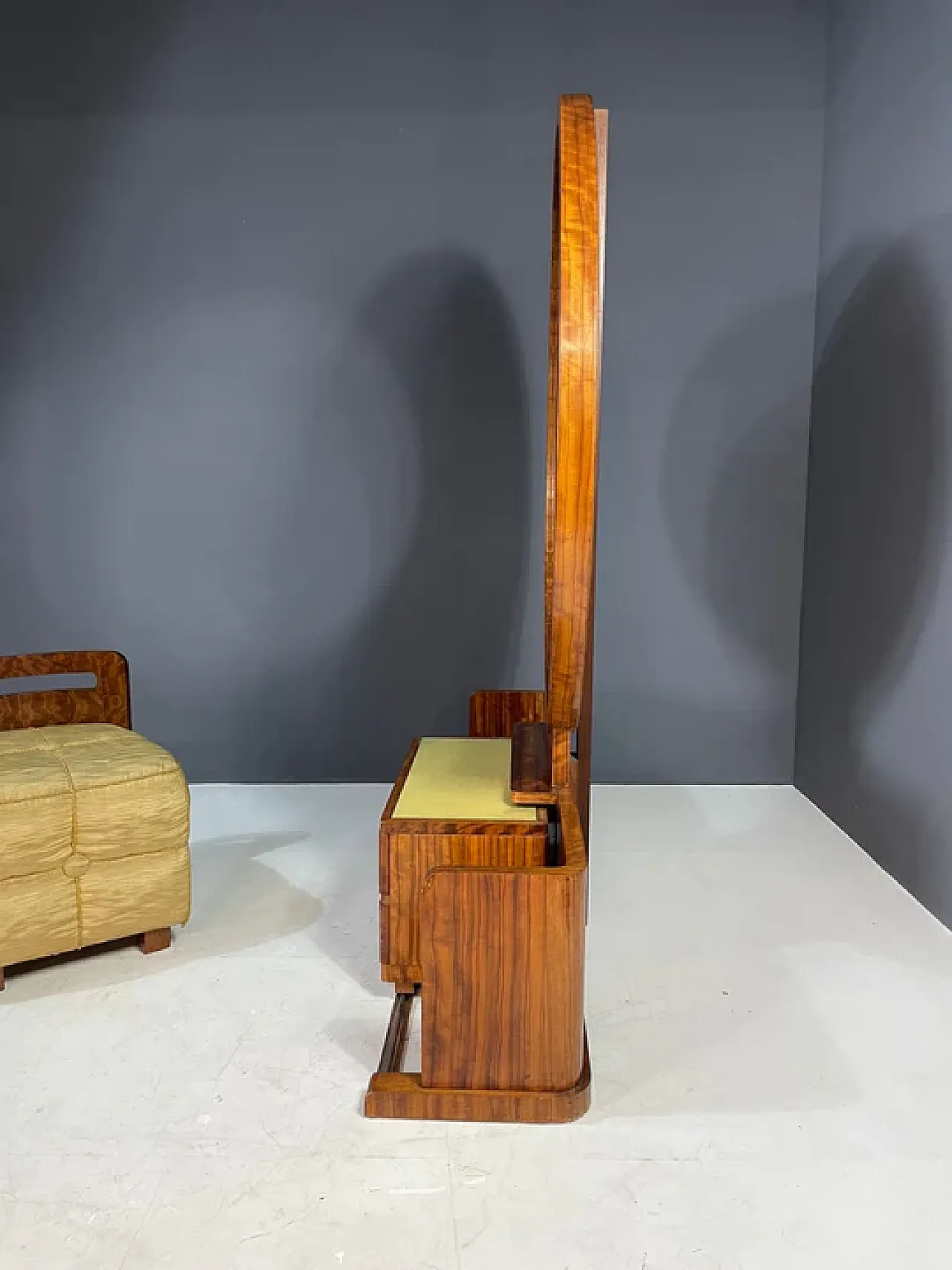 Mobile da toeletta con sgabello in noce, anni '30 4