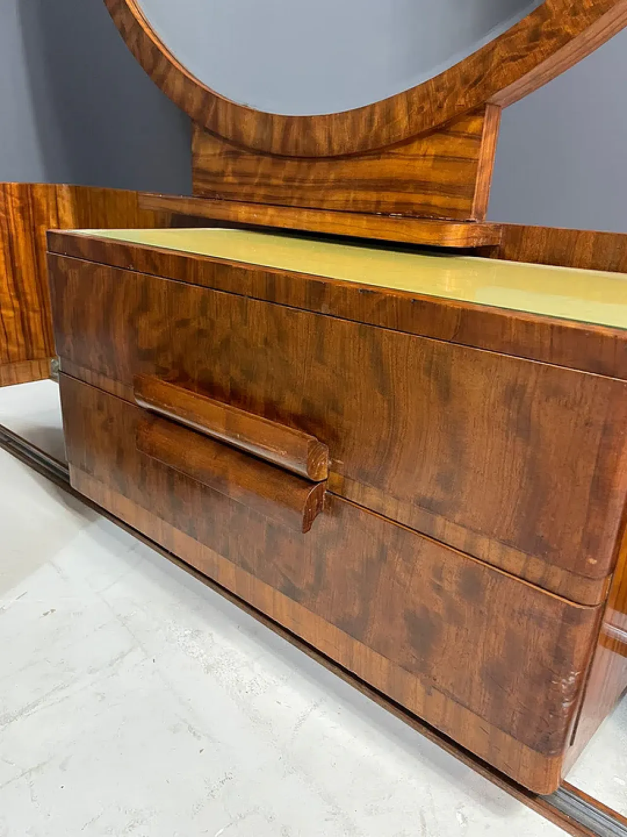 Mobile da toeletta con sgabello in noce, anni '30 9