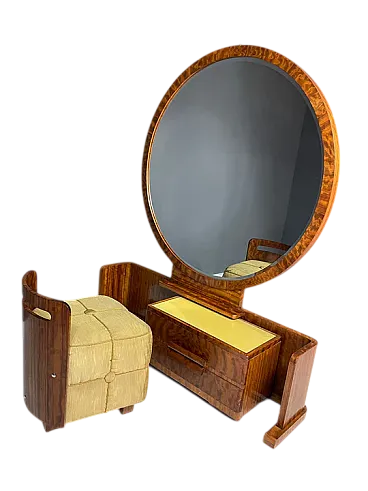Mobile da toeletta con sgabello in noce, anni '30