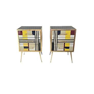 Coppia di comodini in vetro