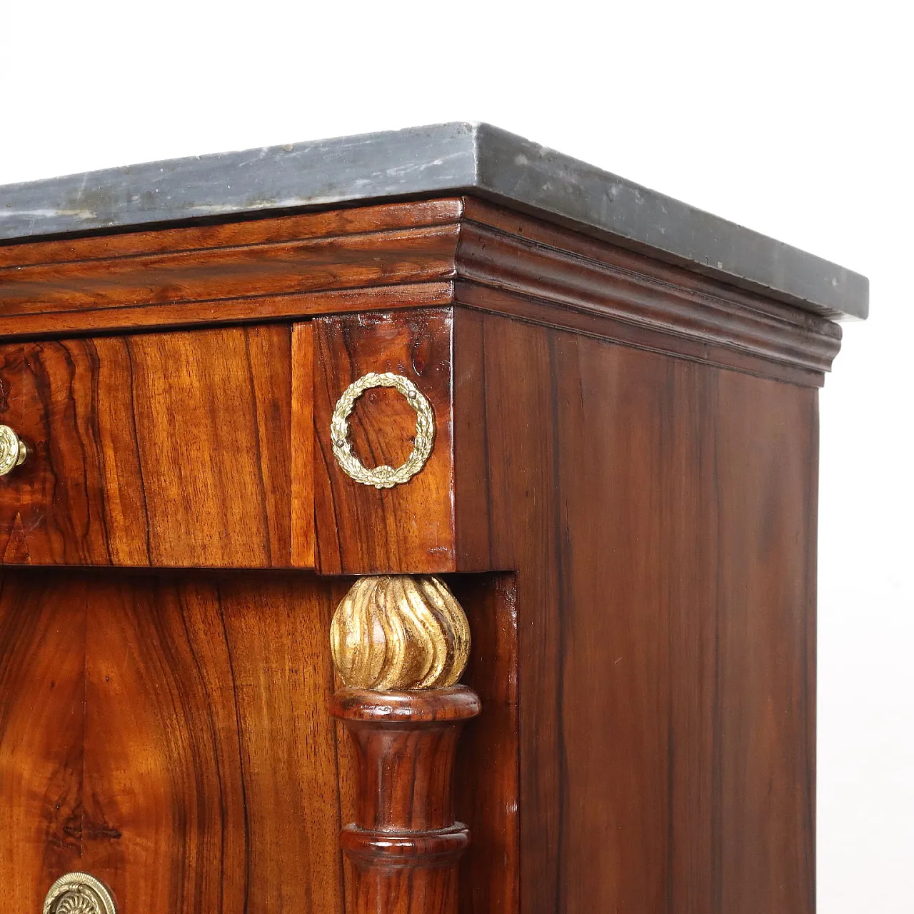 Coppia di comodini Impero in noce e marmo, primo '800 4