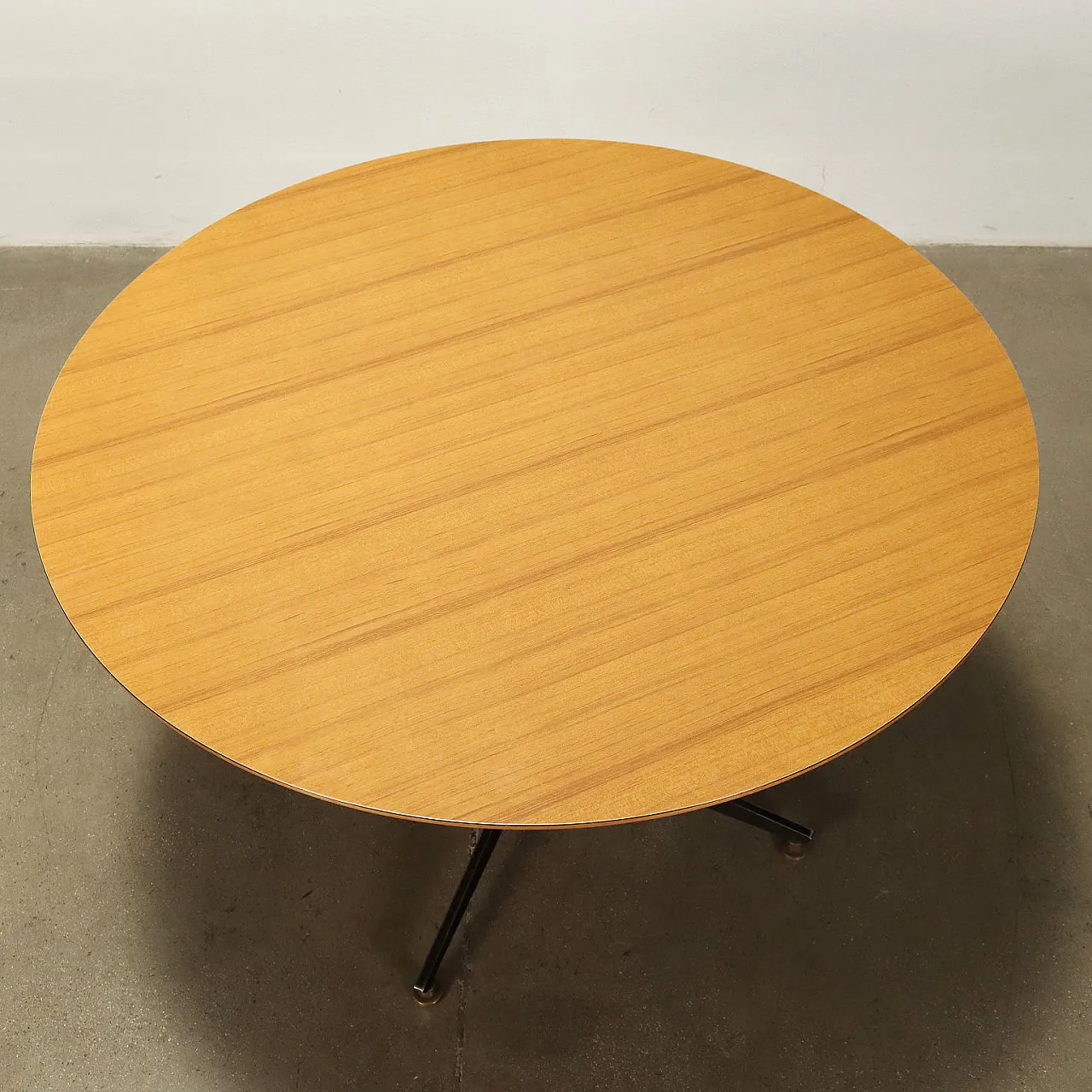 Stained beech table with formica top and metal and brass base, 1960s 7