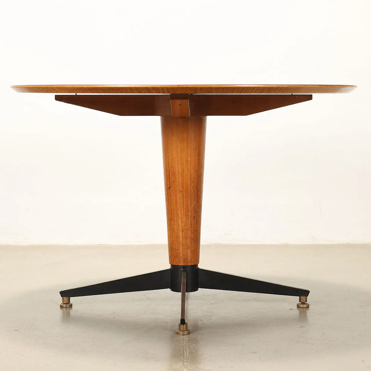 Stained beech table with formica top and metal and brass base, 1960s 8