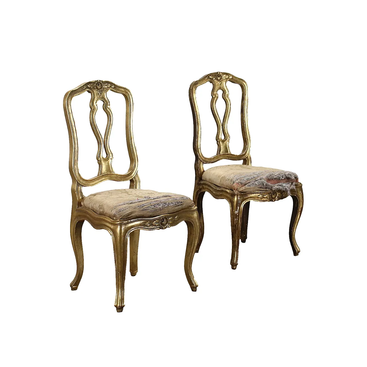 Pair of gilded wood and fabric padded chairs 1