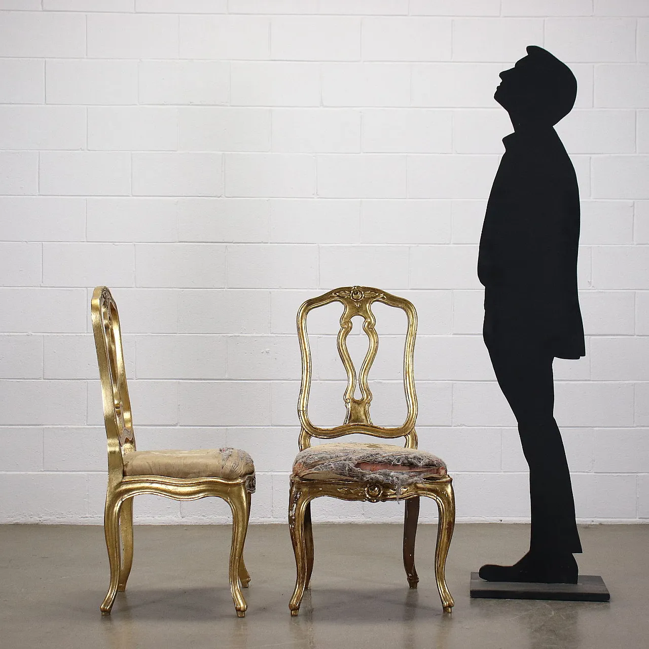 Pair of gilded wood and fabric padded chairs 2