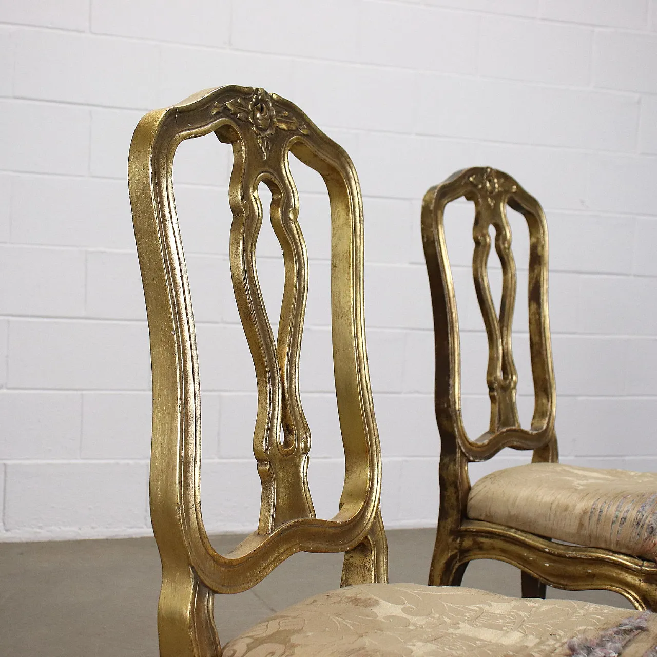 Pair of gilded wood and fabric padded chairs 3