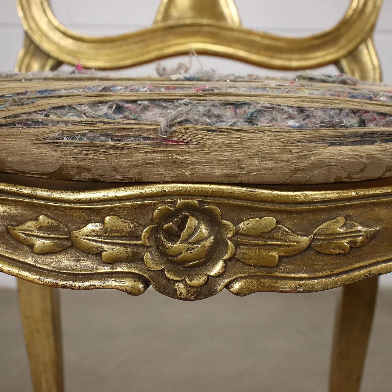 Pair of gilded wood and fabric padded chairs 4