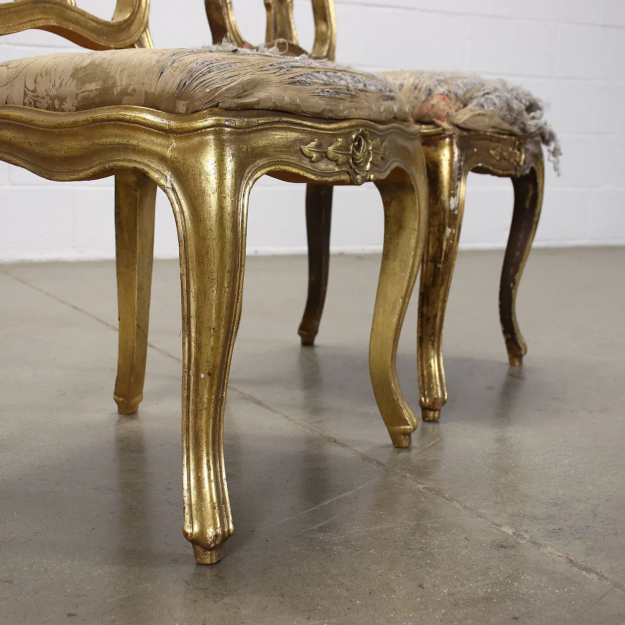 Pair of gilded wood and fabric padded chairs 5
