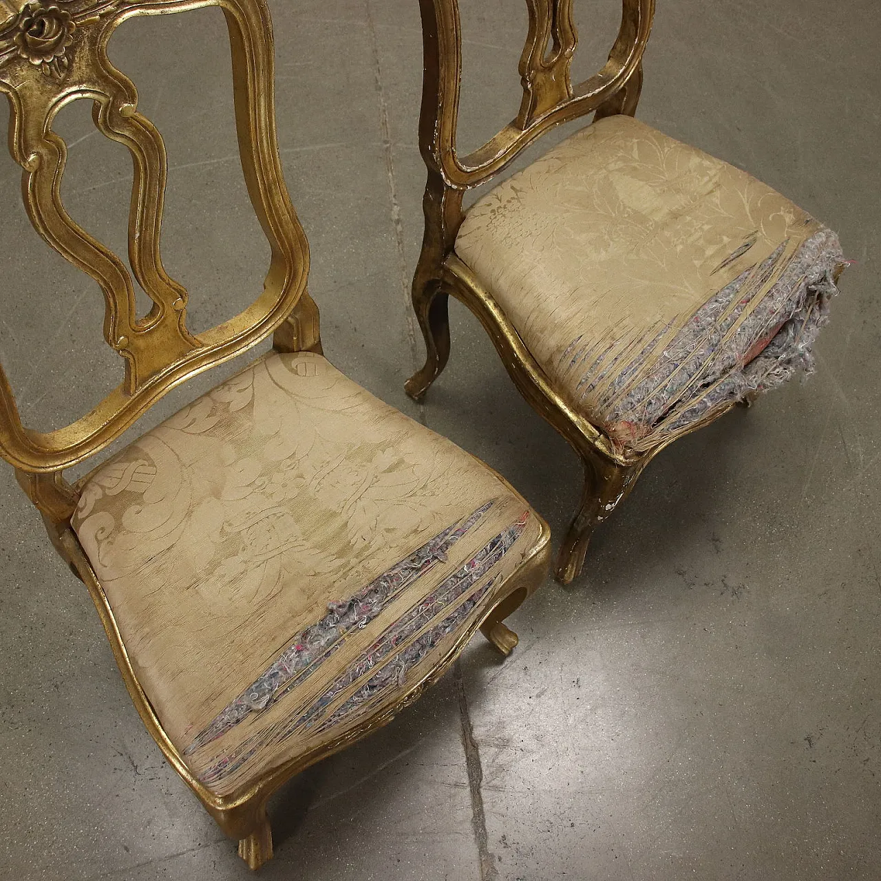 Pair of gilded wood and fabric padded chairs 6