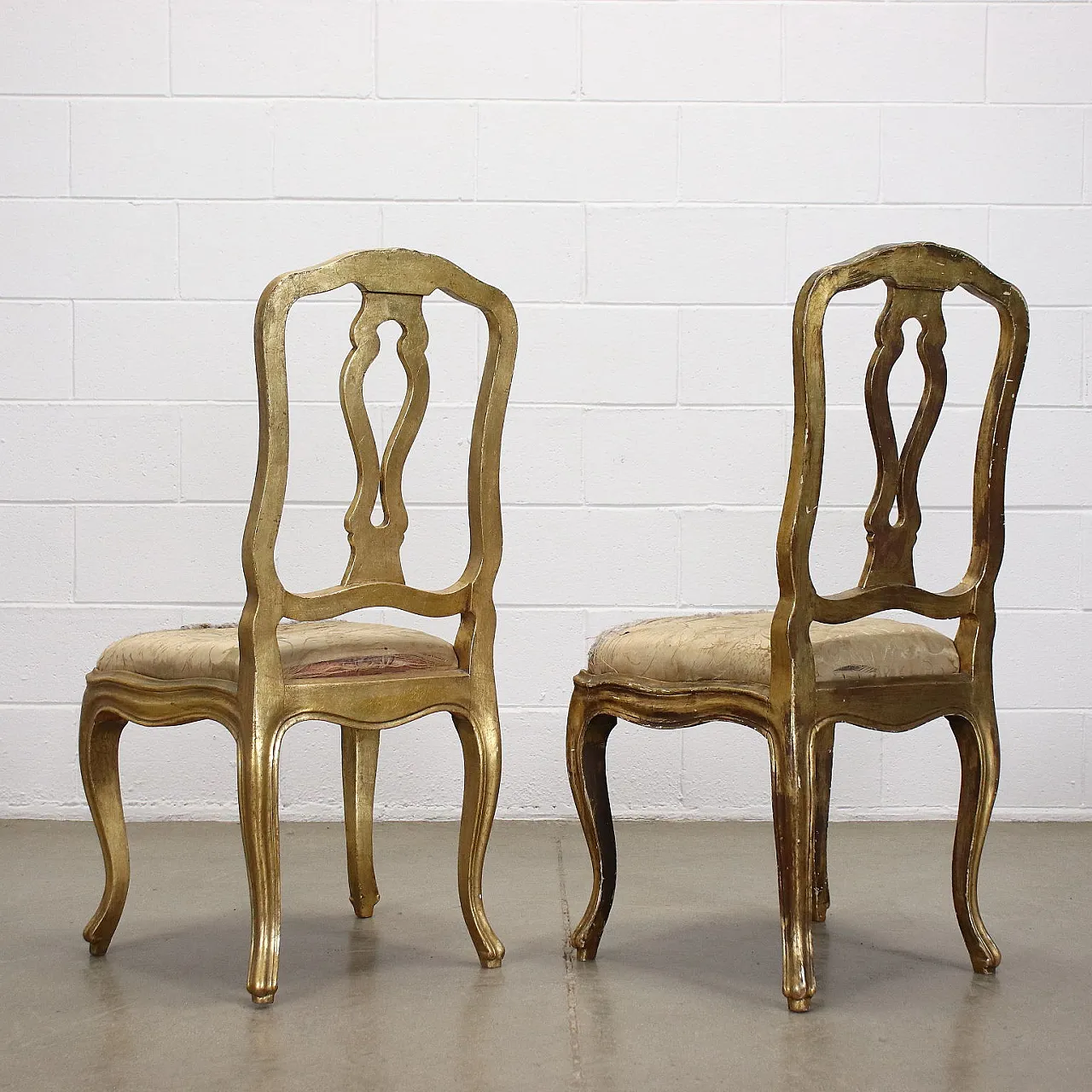 Pair of gilded wood and fabric padded chairs 7