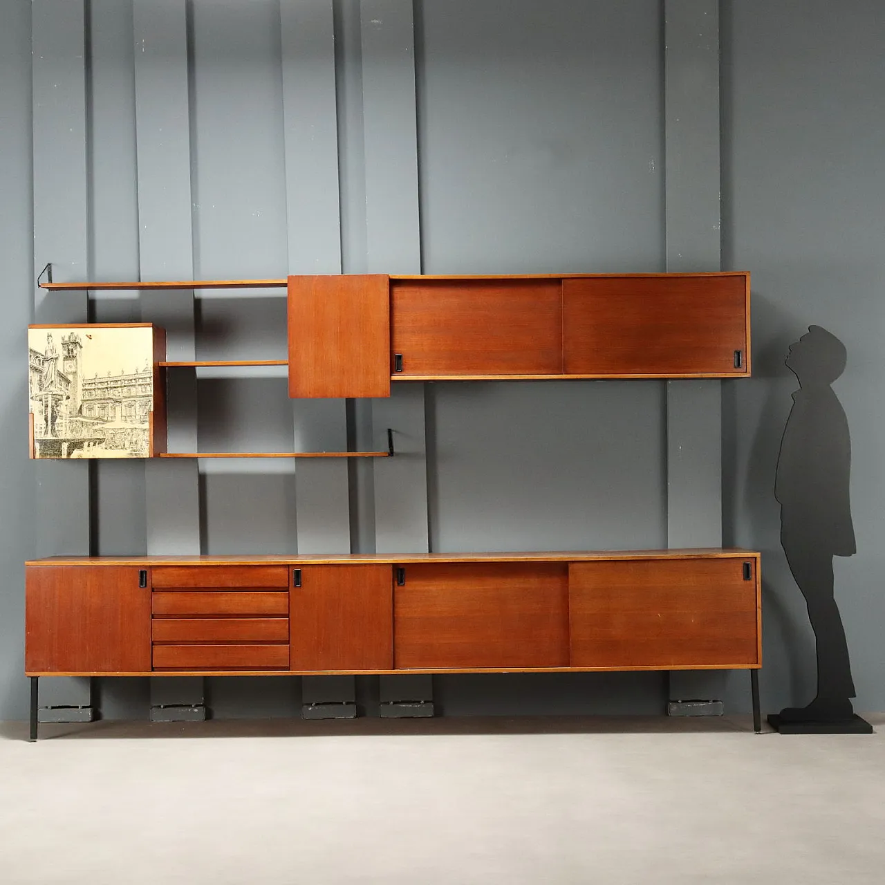 Wall cabinet in teak and enamelled metal, 1960s 2