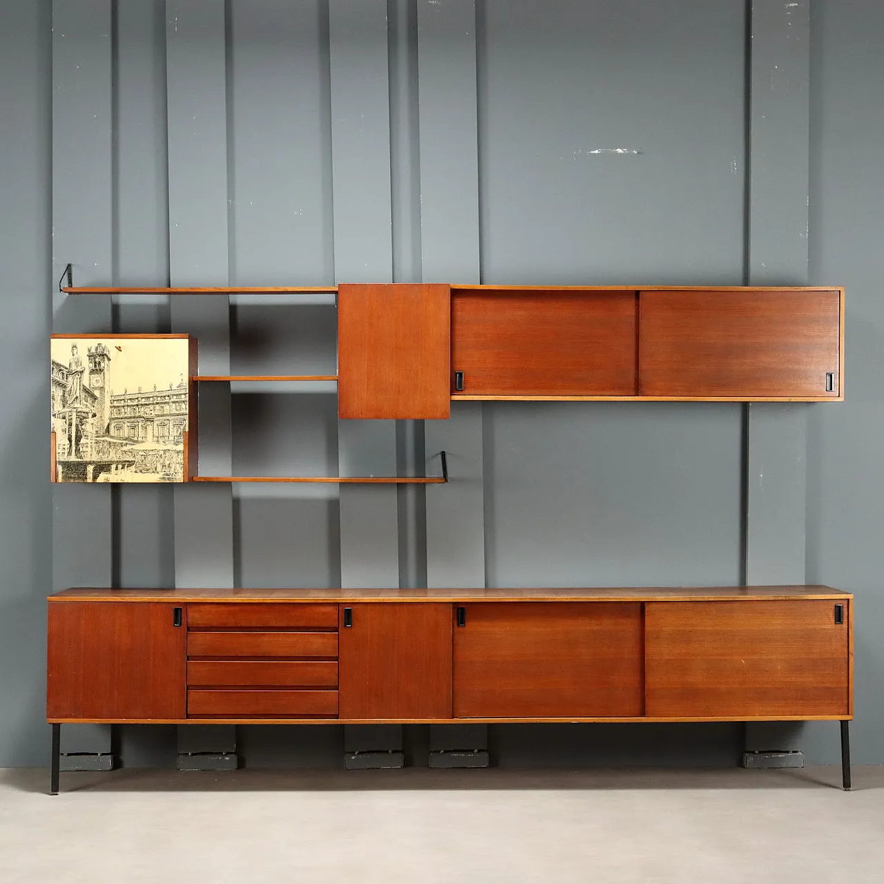 Wall cabinet in teak and enamelled metal, 1960s 3