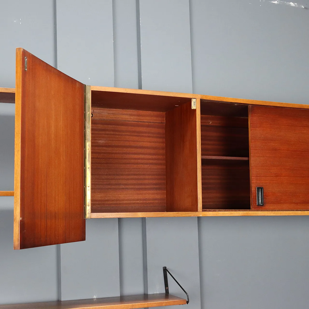 Wall cabinet in teak and enamelled metal, 1960s 7