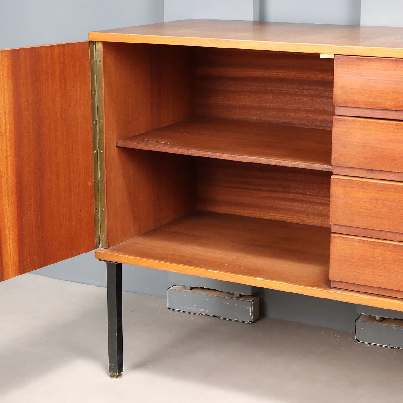 Wall cabinet in teak and enamelled metal, 1960s 9