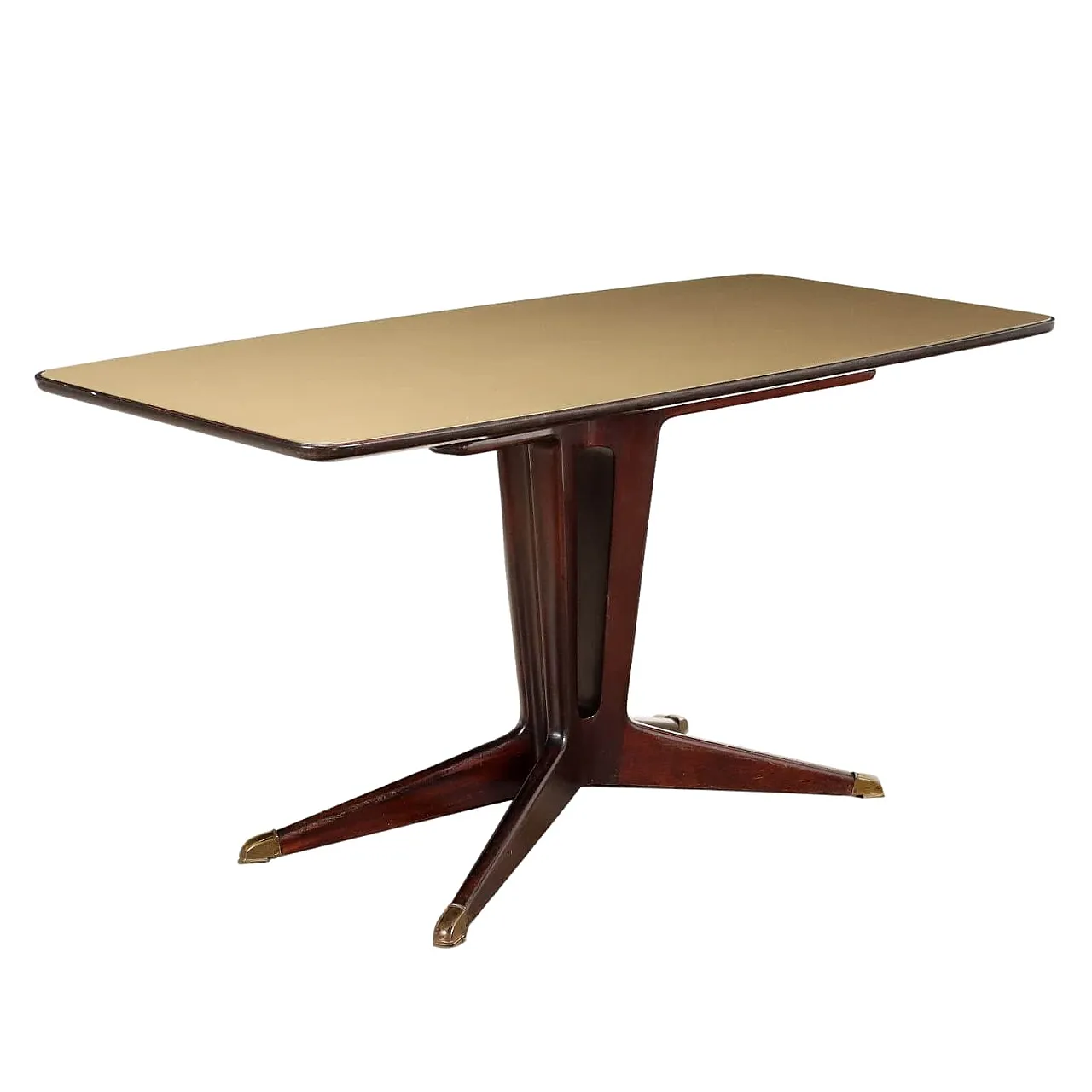 Tavolo da pranzo in legno, ottone e vetro, anni '50 1