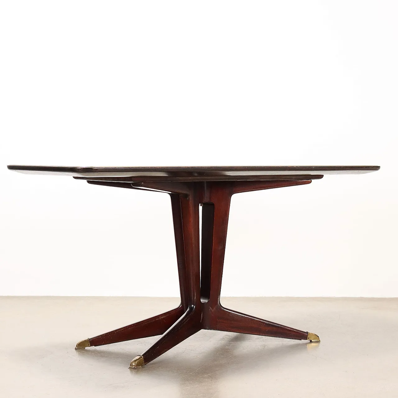 Tavolo da pranzo in legno, ottone e vetro, anni '50 9