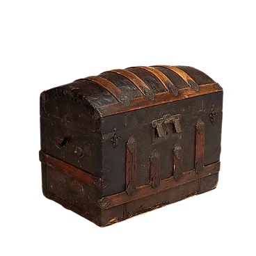 Cassa eclettica in pioppo, argento, abete e metallo, fine '800