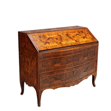 Comò barocco con piano a ribalta in noce e pioppo, '700