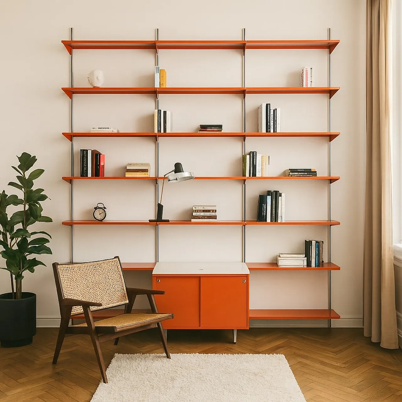Libreria a muro in alluminio e metallo, anni '70 2